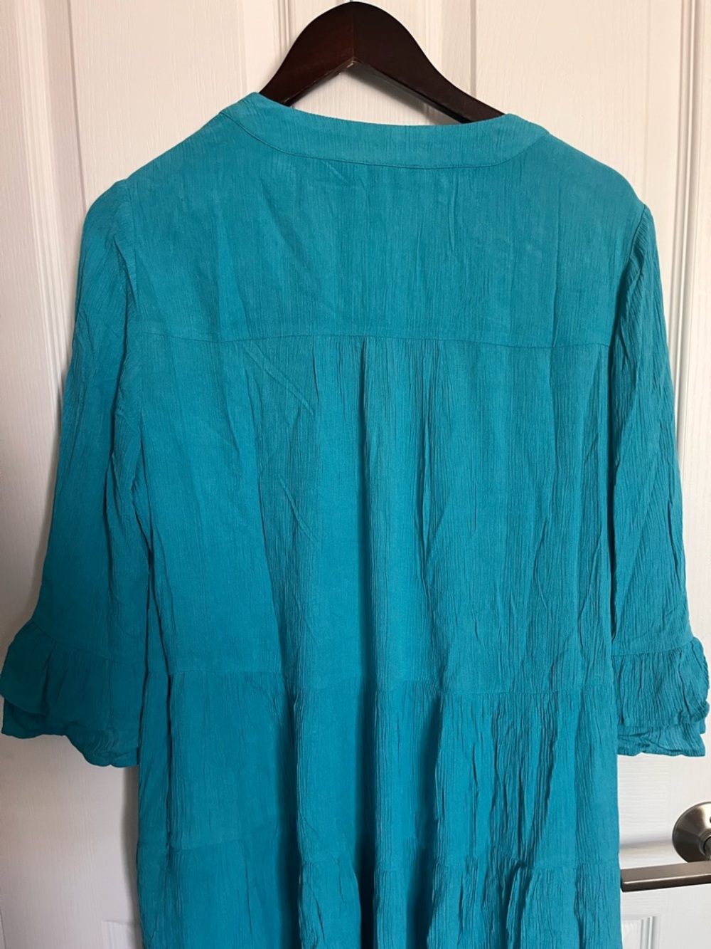 Chico's Teal Button Tiered V-Neck Cotton Spandex Dress Pockets NWOT Sz 1 Medium - Picture 8 of 9